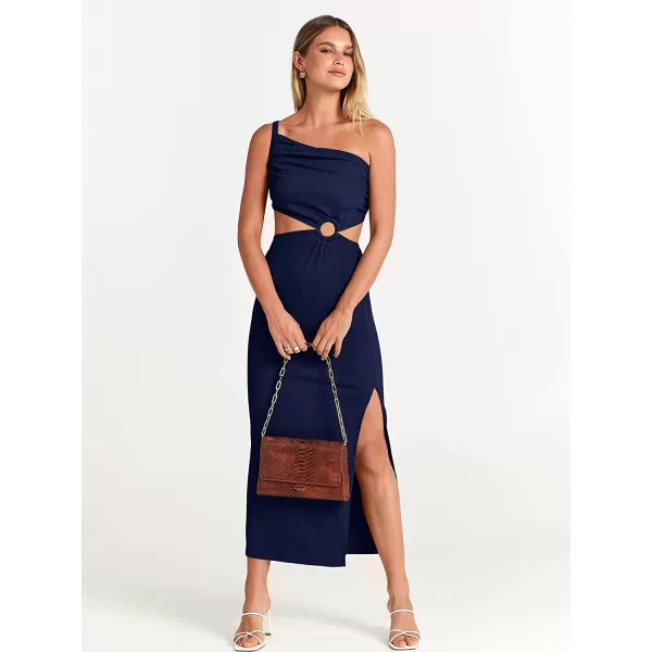 imageANRABESS Womens Summer Bodycon Maxi Dress One Shoulder Sleeveless Sexy Cut Out Formal Party DressNavy Blue