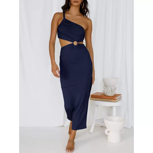 imageANRABESS Womens Summer Bodycon Maxi Dress One Shoulder Sleeveless Sexy Cut Out Formal Party DressNavy Blue