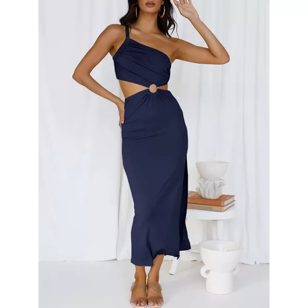 imageANRABESS Womens Summer Bodycon Maxi Dress One Shoulder Sleeveless Sexy Cut Out Formal Party DressNavy Blue