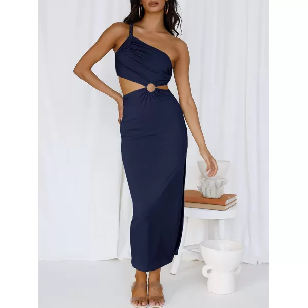 imageANRABESS Womens Summer Bodycon Maxi Dress One Shoulder Sleeveless Sexy Cut Out Formal Party DressNavy Blue