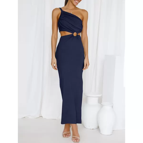 imageANRABESS Womens Summer Bodycon Maxi Dress One Shoulder Sleeveless Sexy Cut Out Formal Party DressNavy Blue