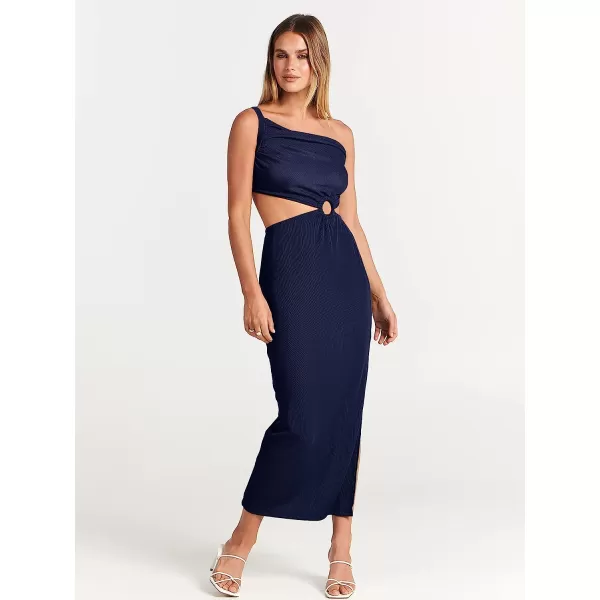 imageANRABESS Womens Summer Bodycon Maxi Dress One Shoulder Sleeveless Sexy Cut Out Formal Party DressNavy Blue