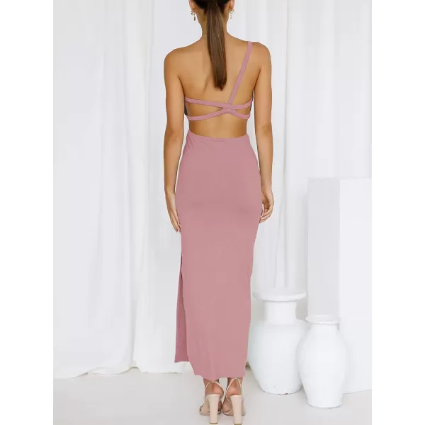 imageANRABESS Womens Summer Bodycon Maxi Dress One Shoulder Sleeveless Sexy Cut Out Formal Party DressPink