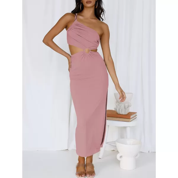 imageANRABESS Womens Summer Bodycon Maxi Dress One Shoulder Sleeveless Sexy Cut Out Formal Party DressPink