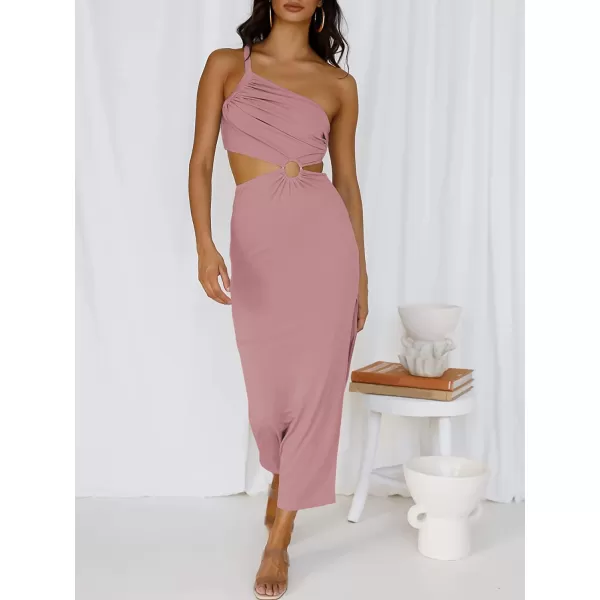 imageANRABESS Womens Summer Bodycon Maxi Dress One Shoulder Sleeveless Sexy Cut Out Formal Party DressPink