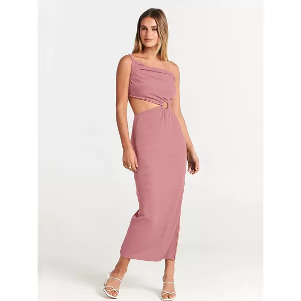 imageANRABESS Womens Summer Bodycon Maxi Dress One Shoulder Sleeveless Sexy Cut Out Formal Party DressPink