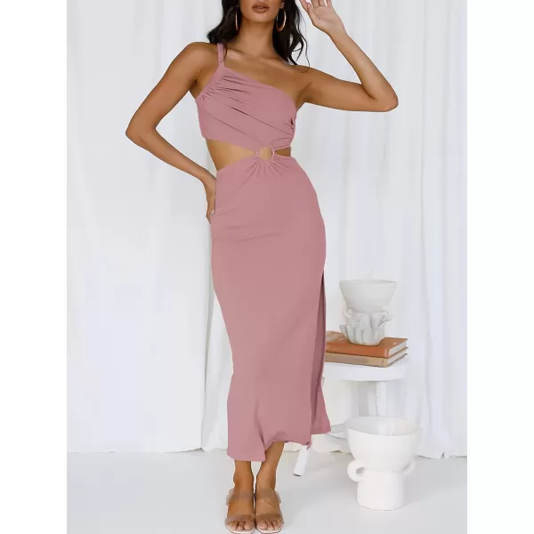 imageANRABESS Womens Summer Bodycon Maxi Dress One Shoulder Sleeveless Sexy Cut Out Formal Party DressPink