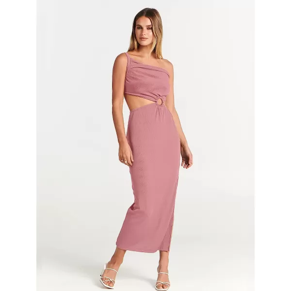 imageANRABESS Womens Summer Bodycon Maxi Dress One Shoulder Sleeveless Sexy Cut Out Formal Party DressPink