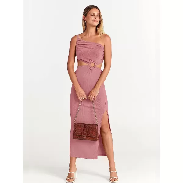 imageANRABESS Womens Summer Bodycon Maxi Dress One Shoulder Sleeveless Sexy Cut Out Formal Party DressPink
