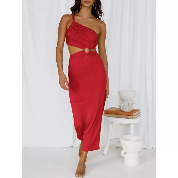 imageANRABESS Womens Summer Bodycon Maxi Dress One Shoulder Sleeveless Sexy Cut Out Formal Party DressRed
