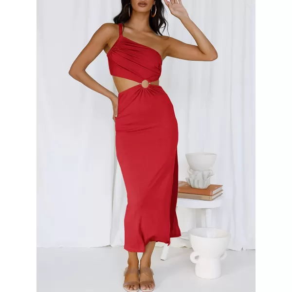 imageANRABESS Womens Summer Bodycon Maxi Dress One Shoulder Sleeveless Sexy Cut Out Formal Party DressRed
