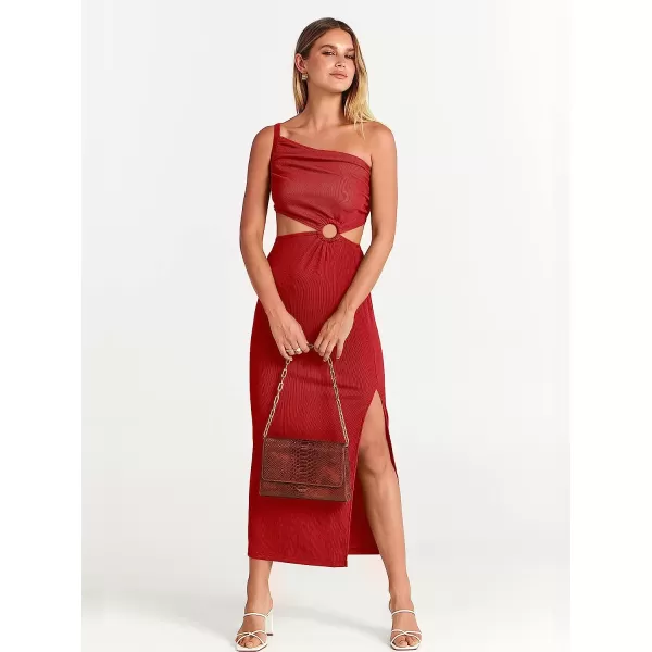 imageANRABESS Womens Summer Bodycon Maxi Dress One Shoulder Sleeveless Sexy Cut Out Formal Party DressRed