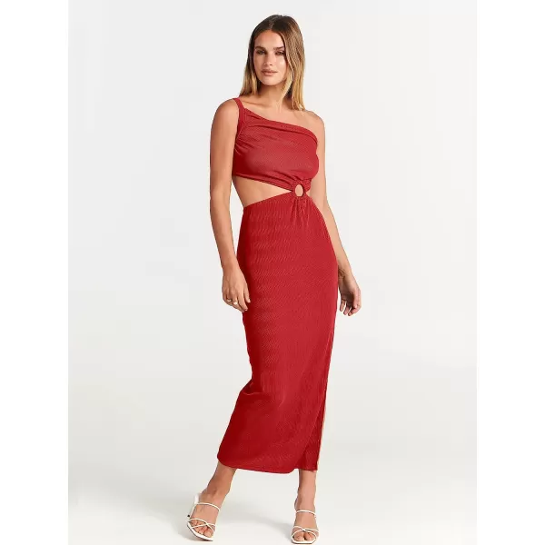 imageANRABESS Womens Summer Bodycon Maxi Dress One Shoulder Sleeveless Sexy Cut Out Formal Party DressRed