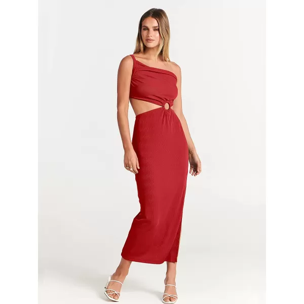 imageANRABESS Womens Summer Bodycon Maxi Dress One Shoulder Sleeveless Sexy Cut Out Formal Party DressRed