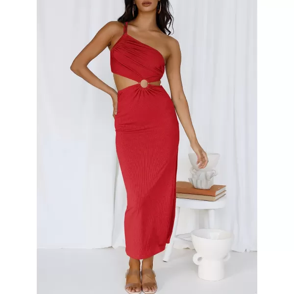 imageANRABESS Womens Summer Bodycon Maxi Dress One Shoulder Sleeveless Sexy Cut Out Formal Party DressRed