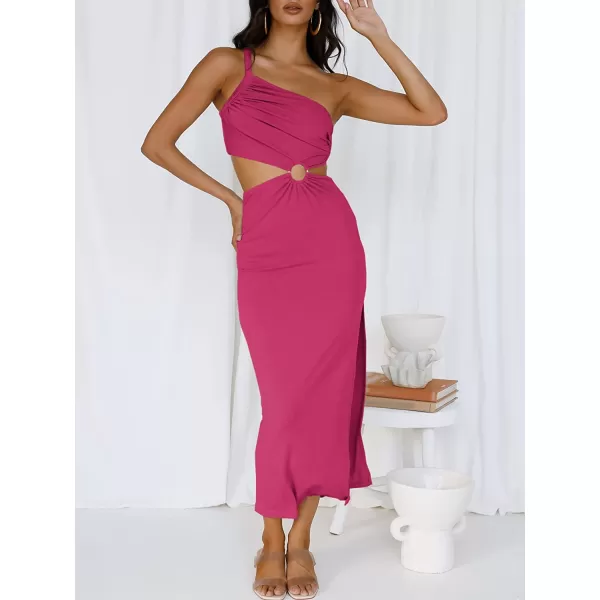 imageANRABESS Womens Summer Bodycon Maxi Dress One Shoulder Sleeveless Sexy Cut Out Formal Party DressRose