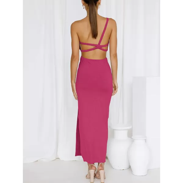 imageANRABESS Womens Summer Bodycon Maxi Dress One Shoulder Sleeveless Sexy Cut Out Formal Party DressRose
