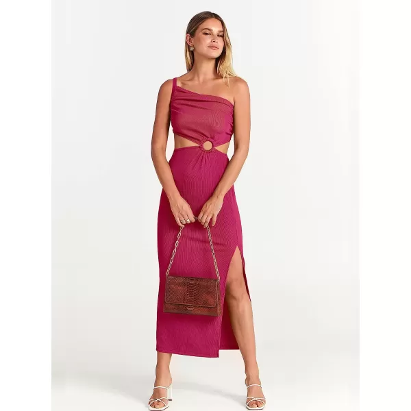 imageANRABESS Womens Summer Bodycon Maxi Dress One Shoulder Sleeveless Sexy Cut Out Formal Party DressRose
