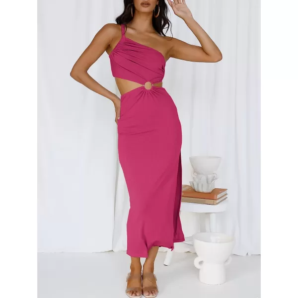 imageANRABESS Womens Summer Bodycon Maxi Dress One Shoulder Sleeveless Sexy Cut Out Formal Party DressRose
