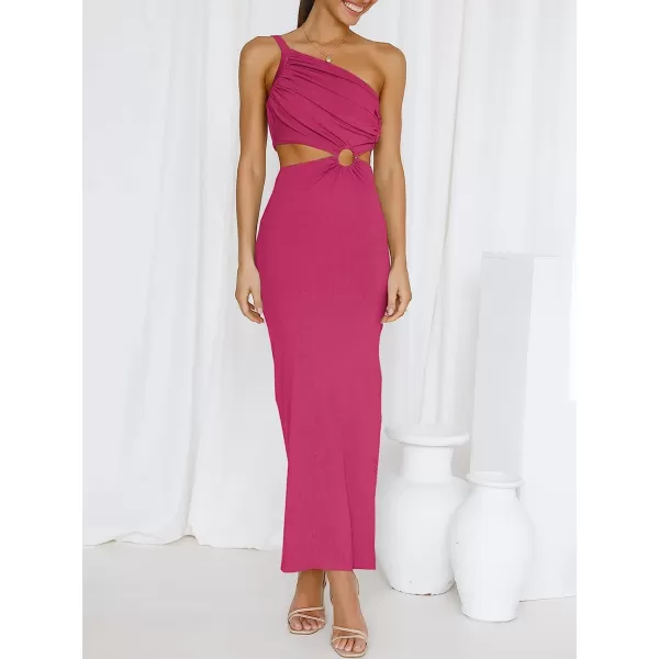 imageANRABESS Womens Summer Bodycon Maxi Dress One Shoulder Sleeveless Sexy Cut Out Formal Party DressRose