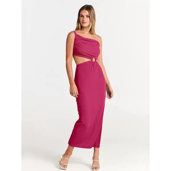 imageANRABESS Womens Summer Bodycon Maxi Dress One Shoulder Sleeveless Sexy Cut Out Formal Party DressRose
