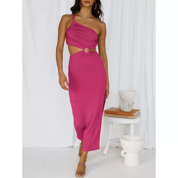 imageANRABESS Womens Summer Bodycon Maxi Dress One Shoulder Sleeveless Sexy Cut Out Formal Party DressRose