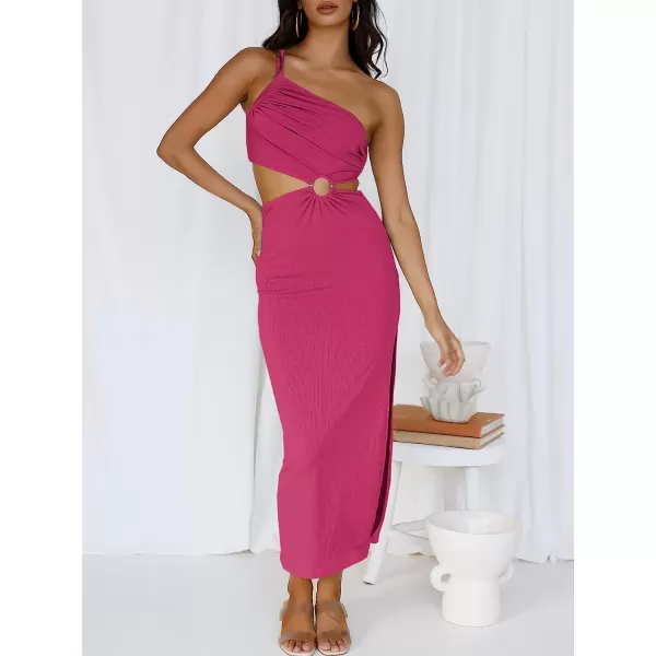imageANRABESS Womens Summer Bodycon Maxi Dress One Shoulder Sleeveless Sexy Cut Out Formal Party DressRose