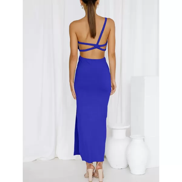 imageANRABESS Womens Summer Bodycon Maxi Dress One Shoulder Sleeveless Sexy Cut Out Formal Party DressRoyal Blue