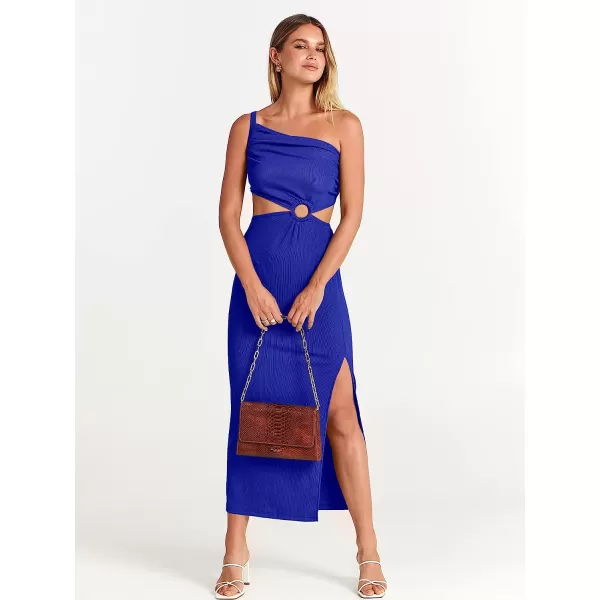imageANRABESS Womens Summer Bodycon Maxi Dress One Shoulder Sleeveless Sexy Cut Out Formal Party DressRoyal Blue