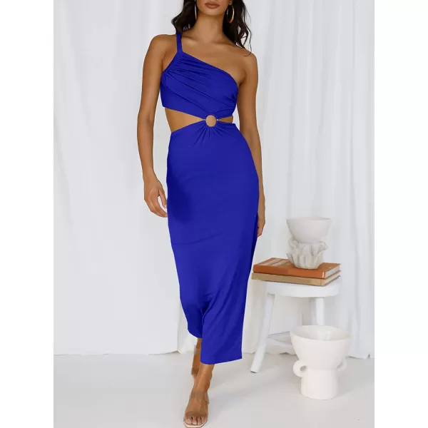 imageANRABESS Womens Summer Bodycon Maxi Dress One Shoulder Sleeveless Sexy Cut Out Formal Party DressRoyal Blue