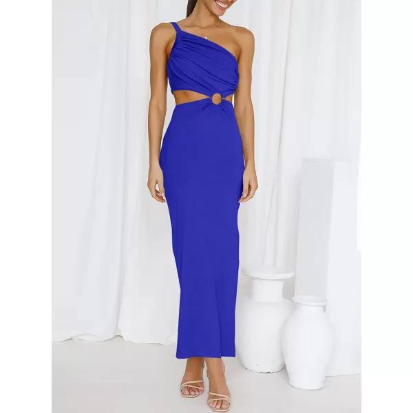 imageANRABESS Womens Summer Bodycon Maxi Dress One Shoulder Sleeveless Sexy Cut Out Formal Party DressRoyal Blue