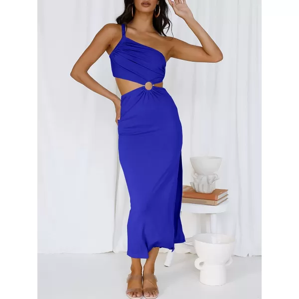 imageANRABESS Womens Summer Bodycon Maxi Dress One Shoulder Sleeveless Sexy Cut Out Formal Party DressRoyal Blue