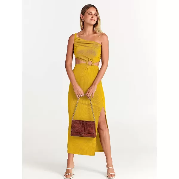 imageANRABESS Womens Summer Bodycon Maxi Dress One Shoulder Sleeveless Sexy Cut Out Formal Party DressYellow