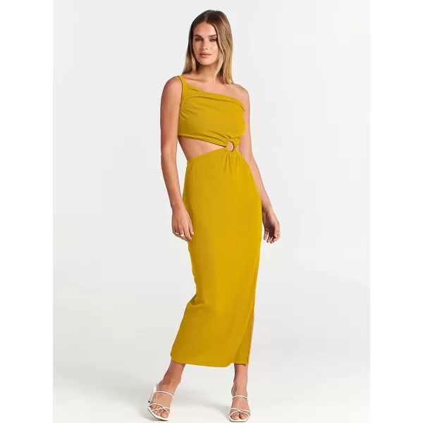imageANRABESS Womens Summer Bodycon Maxi Dress One Shoulder Sleeveless Sexy Cut Out Formal Party DressYellow