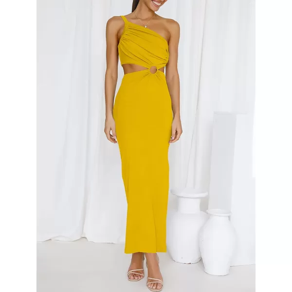 imageANRABESS Womens Summer Bodycon Maxi Dress One Shoulder Sleeveless Sexy Cut Out Formal Party DressYellow