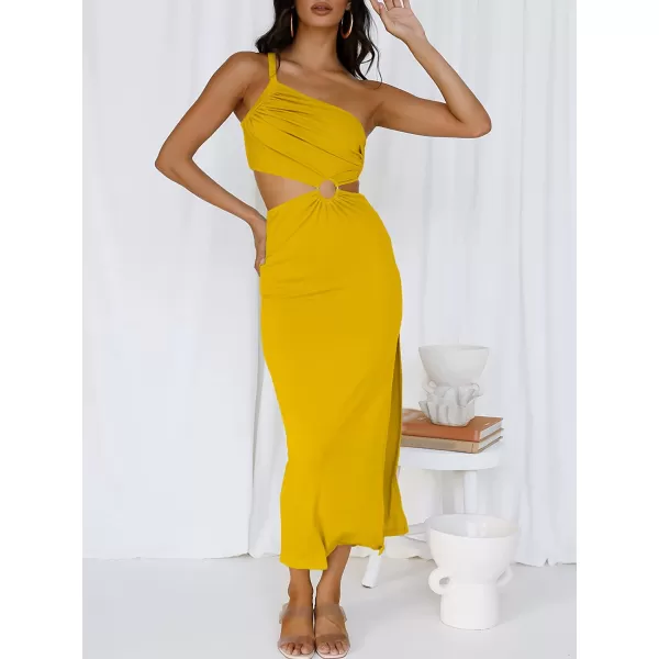 imageANRABESS Womens Summer Bodycon Maxi Dress One Shoulder Sleeveless Sexy Cut Out Formal Party DressYellow