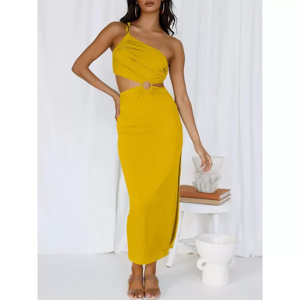 imageANRABESS Womens Summer Bodycon Maxi Dress One Shoulder Sleeveless Sexy Cut Out Formal Party DressYellow