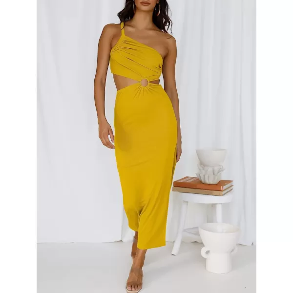 imageANRABESS Womens Summer Bodycon Maxi Dress One Shoulder Sleeveless Sexy Cut Out Formal Party DressYellow