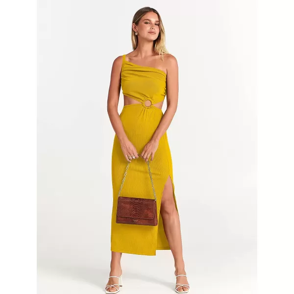 imageANRABESS Womens Summer Bodycon Maxi Dress One Shoulder Sleeveless Sexy Cut Out Formal Party DressYellow