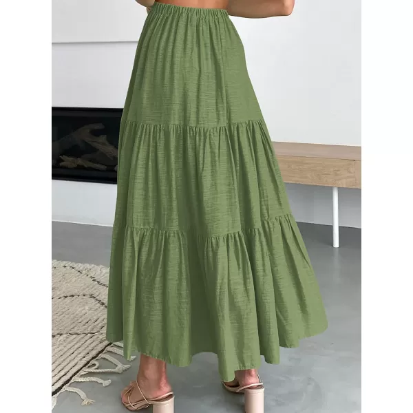imageANRABESS Womens Summer Boho Elastic Waist Pleated ALine Flowy Swing Tiered Long Beach Skirt Dress with PocketsArmygreen
