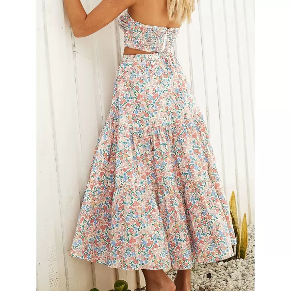 imageANRABESS Womens Summer Boho Elastic Waist Pleated ALine Flowy Swing Tiered Long Beach Skirt Dress with PocketsFloral 01