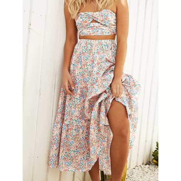 imageANRABESS Womens Summer Boho Elastic Waist Pleated ALine Flowy Swing Tiered Long Beach Skirt Dress with PocketsFloral 01