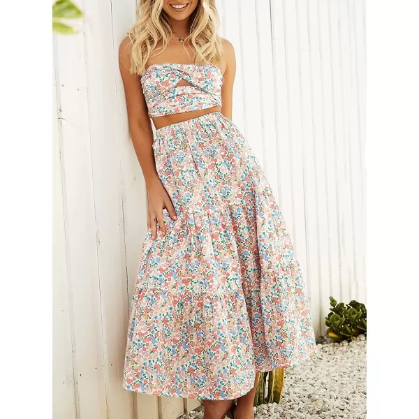 imageANRABESS Womens Summer Boho Elastic Waist Pleated ALine Flowy Swing Tiered Long Beach Skirt Dress with PocketsFloral 01