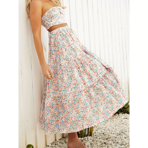 imageANRABESS Womens Summer Boho Elastic Waist Pleated ALine Flowy Swing Tiered Long Beach Skirt Dress with PocketsFloral 01