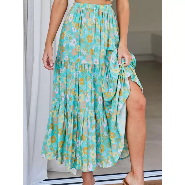 imageANRABESS Womens Summer Boho Elastic Waist Pleated ALine Flowy Swing Tiered Long Beach Skirt Dress with PocketsFloral 02
