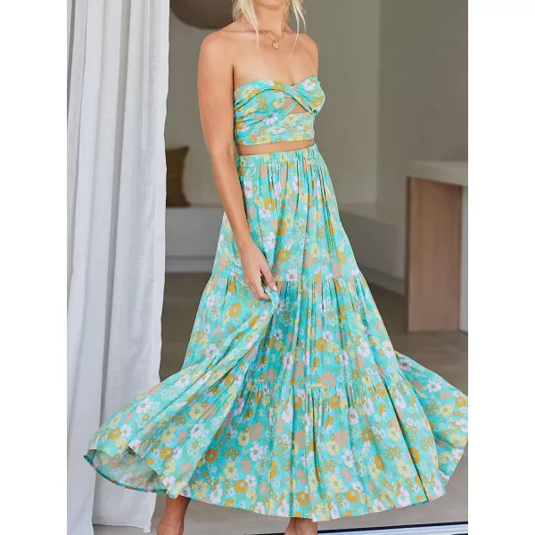 imageANRABESS Womens Summer Boho Elastic Waist Pleated ALine Flowy Swing Tiered Long Beach Skirt Dress with PocketsFloral 02