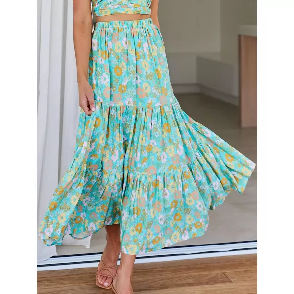 imageANRABESS Womens Summer Boho Elastic Waist Pleated ALine Flowy Swing Tiered Long Beach Skirt Dress with PocketsFloral 02