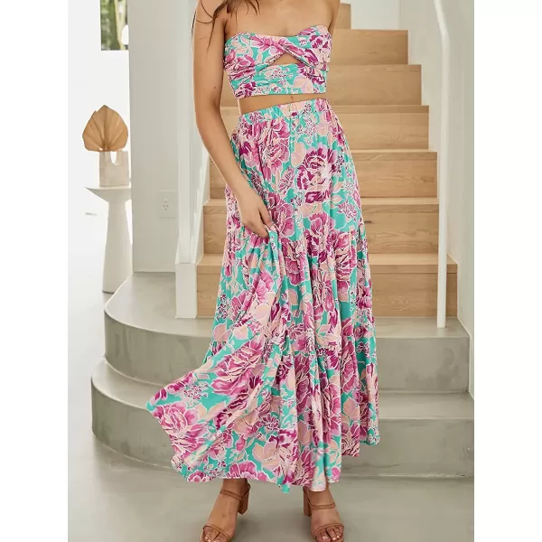imageANRABESS Womens Summer Boho Elastic Waist Pleated ALine Flowy Swing Tiered Long Beach Skirt Dress with PocketsFloral 03
