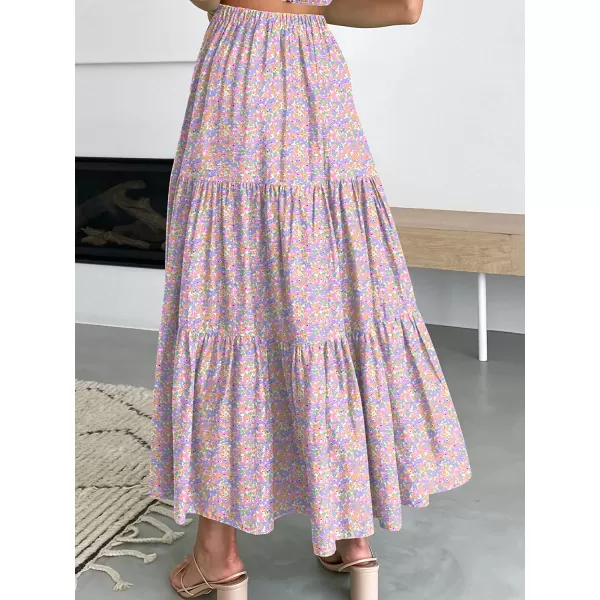 imageANRABESS Womens Summer Boho Elastic Waist Pleated ALine Flowy Swing Tiered Long Beach Skirt Dress with PocketsFloral 04