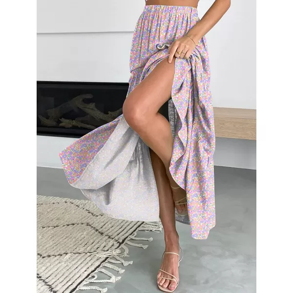 imageANRABESS Womens Summer Boho Elastic Waist Pleated ALine Flowy Swing Tiered Long Beach Skirt Dress with PocketsFloral 04